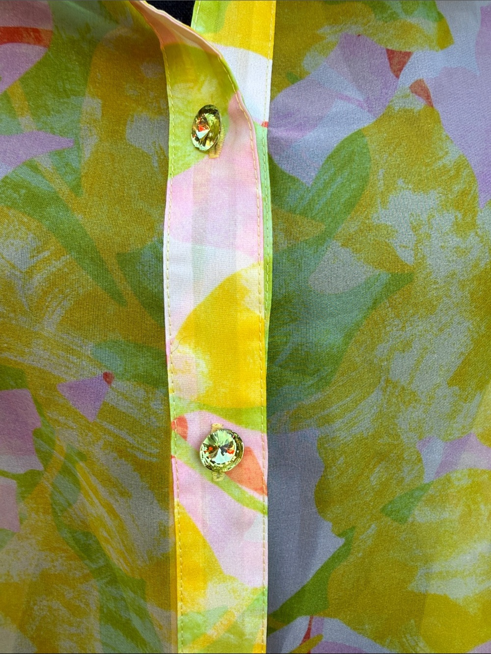 C Wonder 2X Christian Soriano Yellow & Pastel Floral Button-Front Dress sheer - Picture 4 of 12